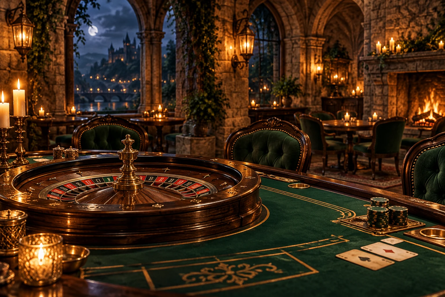 Scène originale d’une table de roulette dans un décor de taverne